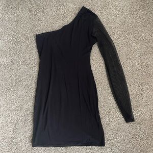 Black Asymmetric One Sleeve Mesh Mini Dress. Like New. US 4
